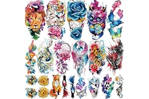 BASIFA 77 Sheets Temporary Tattoo, 17 Sheets Half Arm Flower Dream Catcher Cat Goldfish Fake Tattoos for Adults Shoulder Neck, 60 Sheets Tiny Waterproof Temporary Tattoos Realistic for Women Girls and Kids
