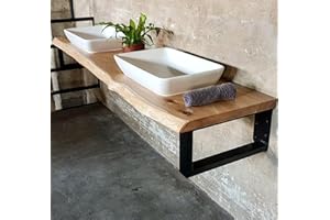 LIVE DISTANCE SHOPPING MyTimber® Waschtischplatte aus Eiche Massivholz | 4cm Starke Eichenbohlen | Ideal für Aufsatzwaschbecken | Baumkante oder gerade Kante (Baumkante - gespachtelt & geölt, 180x50cm)