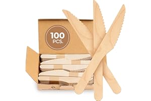 WOODENHOUSE LIFELONG QUALITY Set Coltelli Posate Usa E Getta - 100 Pz - Coltelli Legno Biodegradabili Compostabili al 100% - Posate Ecologiche per Feste ed Eventi - Coltelli in Legno Compostabili, Posate Biodegradabili