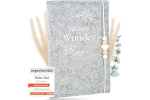 MAHEWA® Premium Mutterpass-Hülle aus Filz für den deutschen Mutterpass - mit Fach für Ultraschallbilder und Kärtchen - Mutterpass Schutzhülle ("Kleines Wunder" Design 2, Hellgrau)