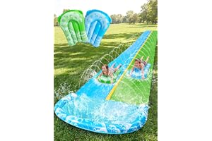 JOYIN 685,8 cm (22,5 fot) vattenrutschkana och 2 bokväskor, gräsmatta, vattenrutschkana, vattenleksak, med inbyggd sprinkler för trädgård, utomhus, vatten, kul för barn, blå