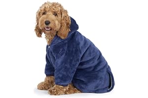 Snuggy Navy Hooded Jumper For Dogs - XX-Small | Cosy, Fluffy & Warm Dog Hoodie with Clip Fastenings | Premium Quality Wearable Blanket for Your Pet | Cute Clothes for all Sized Dogs