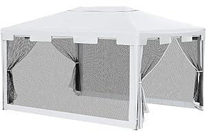 Outsunny Tonnelle Barnum Style Colonial dim. 4L x 3l x 2,55H m 4 moustiquaires Blanc et Noir