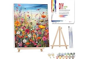HONGYRJY Wild Flowers Framed Paint by Numbers for Adults with Wooden Easel-Painting Kits for Adults,Flowers Paint by Number Canvas for Gifts and Home Wall Decor 12x16inch