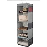 5-Shelf Hanging Wardrobe Storage Organiser - Strong & Durable Hanging Shelves with Metal Hooks - Breathable, Easy Access Clos