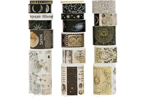 KAVI' S 18 rouleaux Washi Tape Set, Ruban Vintage Adhésif Décoratif Œuvre d’art inspirée Feuille d’or Masking Tapes pour Arts, Bullet Journal, Scrapbooking, Bricolage, Emballage (Universe Milky Way)