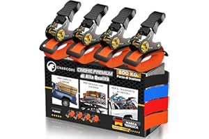 GNARCORE Cinghie di Fissaggio a Cricchetto Premium, Set da 4, Resistenza 800 Kg, Con Borse - Certificato DIN EN 12195-2