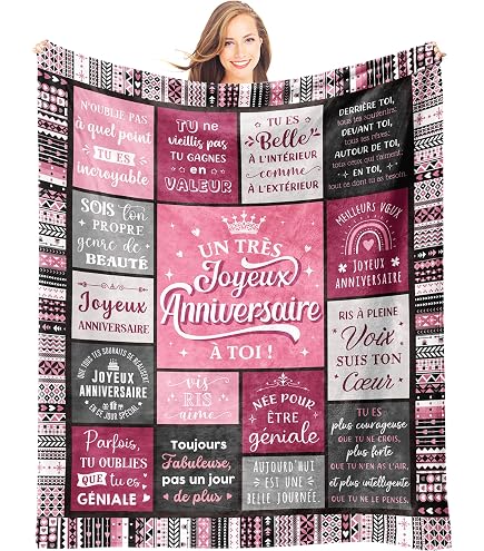 Couverture Anniversaire Femme 150x130cm - Cadeau Original Pour Maman, Amie, Sœur, Motif Personnalisé Doux Et Chaleureux