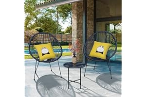 Aweather 3 Piece Acapulco Patio Chair Modern Rattan Patio Bistro Set with Round Chairs and Glass Top Table, Hand Woven Patio Conversation Set, for Backyard or Porch(Black)
