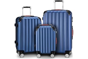 Monzana® 3 Piece Travel Suitcase Set with Organiser,Scale and Strap | Lightweight ABS Hard Shell Luggage | 4 Spinner Wheels | Scratch Resistant Lockable Cabin Trolley Suitcases | M-L-XL | Blue