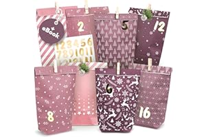 ‎AMARI AMARI ® Adventskalender zum Befüllen - 24 Papier Adventskalender Tüten (mit Holzklammern) zum Basteln für Kinder - Papier Weihnachtskalender zum selber befüllen Tüten Weihnachtskalender selber basteln