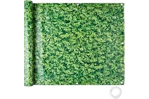 tectake® PVC Balkon Sichtschutz wetterfest, Sichtschutz Garten, Trennwand Garten, Terrassen Sichtschutz, Windschutz, Plane mit Ösen Balkongeländer, Zaunblende, Balkonumrandung - grünes Laub, 0,9 x 6 m
