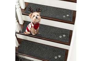 BEQHAUSE Stair Treads, 4 pcs Non Slip Stair Treads, 22x70 cm Stairs Carpet Tread Washable Machine for Kids Elders and Pets 100% Polyester, Dark Grey