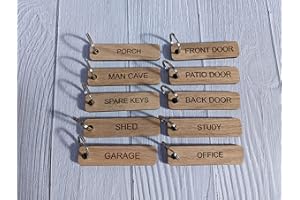 CHERRY GROVE CRAFT House Key Tags, Handcrafted Eco-Friendly Wooden House Key Tags, House Keyrings, Homewarming Gift, House Keys Labelled (Type of Finish: Untreated Oak, Key Tag Name: ATTIC)