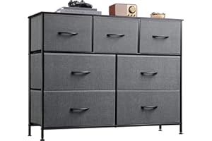 WLIVE Cassettiera in Tessuto con 7 Cassetti, Cassettiera Camera da Letto, Struttura in Acciaio Ideale per Soggiorno, Cameretta di Bambini, Corridoio, Facile da Installare, Stile Moderno, Grigio Nero