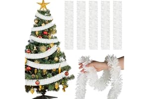 FOVTHS 12M x 1 Stück Weihnachtsbaum Girlande Glitzer,9cm Weihnachtsgirlande Lametta,Weiß Weihnachten Deko Girlande für Weihnachten,Weihnachtsbaum Dekorieren