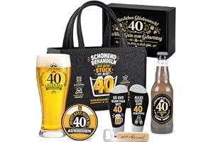 40 födelsedagspresent för män, mäns handväska öl presentset, för 40-årsdag man, veteölglas med gravyr, underlägg, flasköppnare, strumpor, present till män pappa vän kollegor