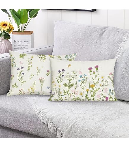 MOCOFO Kissenbezug Bestickt – Frühlingsblumen, 45,7x45,7 Cm, Polyester-Leinen, 6 Designs