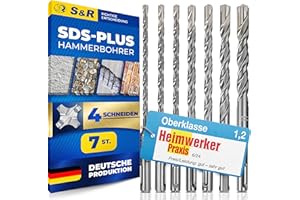 S&R Professional SDS Steinbohrer Set 7-tlg., 4-Schneider, 5mm - 12mm, SDS plus Bohrer Set, Premium PGM Betonbohrer, SDS Bohrer Lang, Made in Germany Bohrer Beton, Stahlbeton Bohrer, Stein, Mauerwerk