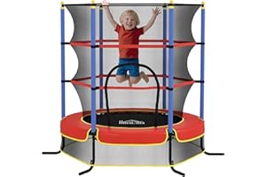 HOMCOM Trampoline Enfant Filet de sécurité Porte zippée Couvre-Ressorts 6 poteaux rembourrés Inclus Noir Rouge Bleu