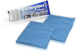 Helmecke & Hoffmann * Elsterglanz Edelstahl-Pflege XXL-Tube 150 ml + zwei Mikrofaser-Tücher | Das Original aus Deutschland