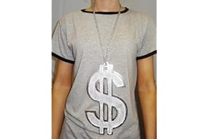 FDC FASHION JEWELLERY AND BLING CC Silver Bling Medallion Necklace Chain Rapper Gangsta Pimp Hippie Jewellery Giant Dollar Sign (Giant)