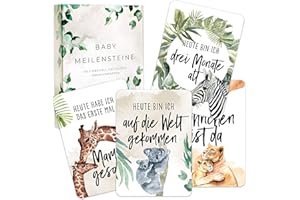 HEJ.CREATION Baby Meilensteinkarten erstes Lebensjahr als Erinnerungskarten in Geschenkbox I Die schönsten Meilensteine der ersten 12 Monate als Geschenk für werdende Mütter und Väter