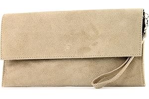 modamoda de - cuero italiano de embrague T151 Pequeño Gamuza, Color:colores de arena