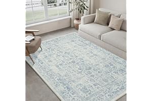 HUGEAR Bleu Tapis De Salon Lavable en Machine Tapis Chambre Adulte Grand Tapis Salon 150x210cm Doux Vintage Descente de Lit AntidéRapant Decoration Chambrel Manger