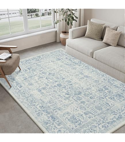Tapis Moderne Shabibi 200x300 Cm - Poil Court Lavable Machine 30° - Couleur Bleu Clair - Pour Salon, Chambre, Salle à Manger - Résistant à L'eau