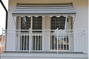 ANGERER FREIZEITMÖBEL GMBH Angerer Exklusiv Clamp-On Awning for Sun and Rain Protection, Mounting without Drilling and Dowels, Ideal Balcony Awning for Rented Apartments, 250 cm, Grey