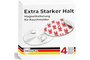 DEDURA Rauchmelder Magnethalter 4er Set mit extra starken Klebepads - ohne Bohren und Schrauben - Magnethalterung geeignet für alle gängigen Rauchmelder und Feuermelder - Selbstklebende Befestigung