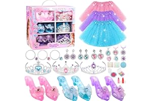 YasinKidz Scarpe Principessa bambino con Trucchi Giochi, 3 Paia di Scarpe da Principessa, 3 Gonne, Corona, Collana, Regali di Natale per bambino 3-6 Anni