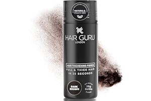 Hair Guru London Hair Fibres - 28g Bottle - Instant Thickening Cotton Hair Fibres - Covers Bald Spots and Thinning Hair - Waterproof Hair Powder Concealer - Unisex - Dark Brown
