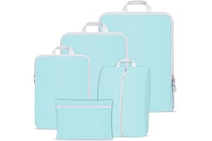 KIAMXNE Compression Packing Cubes for Backpack,Suitcase Organiser Bags,Travel Packing Cubes Compression Set,Waterproof Travel Organiser Packing Bags,Packing Cubes for Suitcases Compression(Blue 5 Pack)