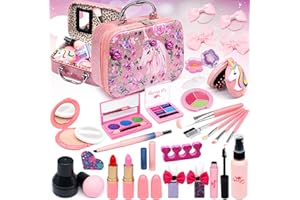 Amerrly Real Set di Trucchi Bambini Ragazze, Custodia per Trucco Lavabile Sicura Ragazze,Giochi di imitazione Giocattoli per Ragazze adatti, Regalo di Compleanno di Natale per Ragazze dai 4 ai 12 Anni