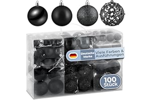 ‎COSIA cosia Weihnachtskugeln Schwarz Set 50 & 100 - Weihnachtskugeln Kunststoff in vielen Farben & Größen mit vormontierten Schlaufen - 100 Christbaumkugeln Kunststoff - Weihnachtsbaum Kugeln