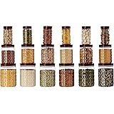 Amazon Brand - Solimo Checkered Jar Container Set of 18, 1000 ml, 500 ml, 250 ml, Transparent, Plastic, brown