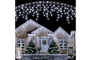 Ollny Icicle Outdoor Christmas Lights, 10M 400LED Waterproof Hanging Fairy Lights Cool White String Light, Plug/Remote/8 Modes/Timer/Connectable, Lighting Outside House Roof Gutter Xmas Decorations