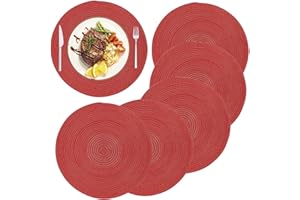 MaoXinTek Manteles Individuales Redondos de Algodón 36cm/14inch Trenzado Antideslizante Salvamanteles Lavables, Alfombrillas de Comedor (Juego de 6)