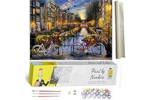 DonElton Dipingere con i numeri per adulti – Amsterdam – DIY Paint by Numbers – Kit fai da te città – Tela prestampata con 3 pennelli 40 x 50 cm senza cornice