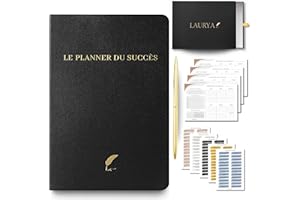 LAURYA Planner Français de productivité, Semainier, Planning annuel mensuel journalier,agenda non daté, coffret cadeau stickers affirmations positives, to do list, bullet journal pre rempli (4 mois) (Noir)