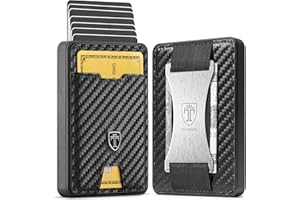 TRAVANDO Swype Aluminium Porte Carte Homme avec Blocage RFID - Portefeuille en Fibre de Carbone Petit avec Bande de Monnaie - Porte-Carte de Credit - Idée Cadeau Homme