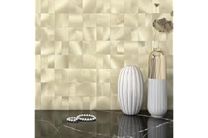 VAOVI Wall Tile Stickers for Kitchen Splashbacks,Metallic Square Self Adhesive Tiles Mosaic Heat-Resistant Stick on Tiles 3D Wall Panels DIY(5sheets,Gold)