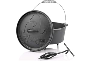 ‎BBQ-TORO BBQ-Toro Dutch Oven Alpha Serie | 3,1 Liter (DO45A), Topf mit Füße | bereits eingebrannt - preseasoned | Gusseisen Kochtopf | Bräter mit Deckelheber