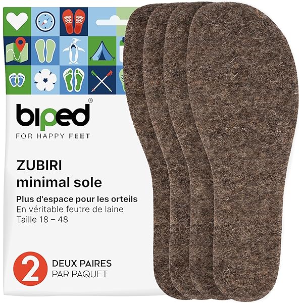 2 Paires De Semelles En Laine D'agneau BURGOS - Spéciales Chaussures Minimalistes / Pieds Nus - Taille 42