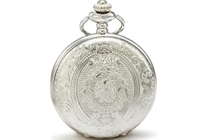 SEWOR Classique sculpté Shell Cadran Mouvement à Quartz Japonais Montre de Poche avec la Mode Double chaîne (métal et Cuir)