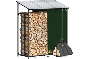 GARDEBRUK® Estante Almacenamiento Leña Exterior XXL Acero Techo Integrado Incl. Bolsa Transporte Leñero Cubierto Impermeable Protección Viento Lluvia Negro