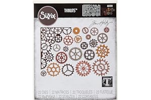 Sizzix 661184 Thinlits Die Set 22PK-Gearhead by Tim Holtz, Carbon Steel, Multi-Colour, 19.1 x 14.5 x 0.5 cm