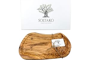 SOLTAKO Tabla de Cortar Cocina madera de olivo, tablas de queso, bandeja de aperitivo de oliva tunecina, tabla de pan de madera, tabla para cortar (Longitud aprox. 40-43 cm)